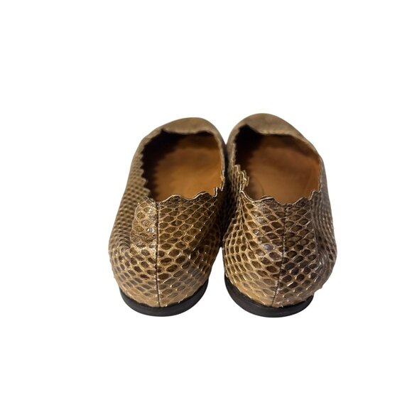 Chloé Scalloped Snakeskin Print Leather Ballet Flats Size 7.5 Brown Beige Textur - Picture 5 of 8